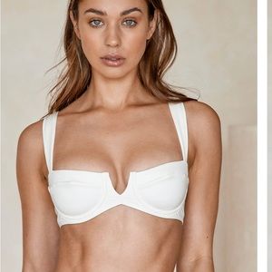 Monday swimwear set ribbed ivory bikini set; VV top, V bottoms
